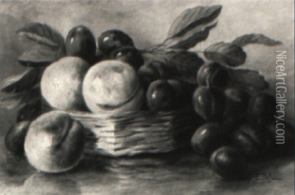 Fruchtestilleben Mit Pflaumen Und Pfirsichen Oil Painting - Clementine Helene Dufau