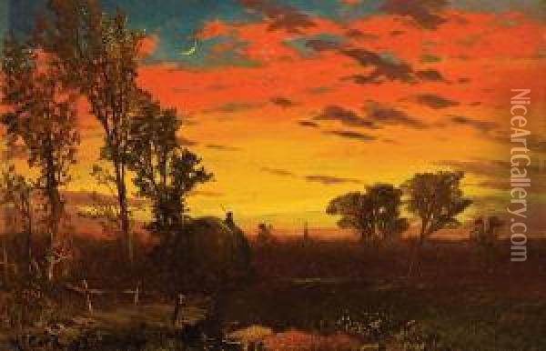 Sunset Over A Farm Oil Painting - George Herbert McCord