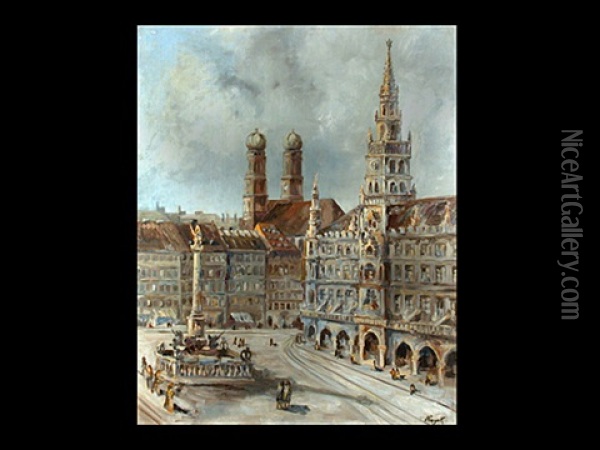 Der Munchner Marienplatz Mit Frauenkirche Oil Painting - Hans von Hayek