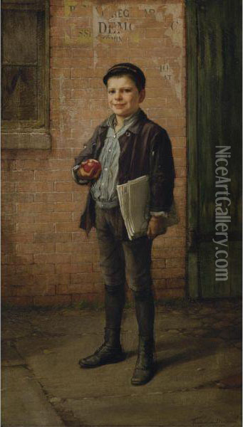 Newsboy With Apple Oil Painting - Frederick Dielman