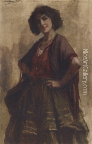 Gorgeous Gypsy Woman Oil Painting - Jean Leon Henri Gouweloos