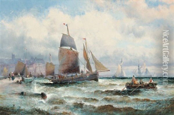French Fishing Boats Outward Bound Oil Painting - William Georges Charnley