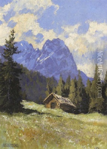 Blick Auf Die Zugspitze Oil Painting - Hans Maurus