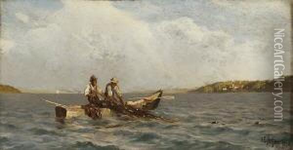 Fischer Beim Einholen Ihres
 Netzes Oil Painting - Johann Gottfried Steffan