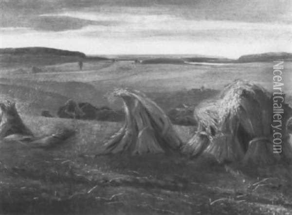 Erntelandschaft Mit Aufgestellten Weizengarben Oil Painting - Richard Sachs
