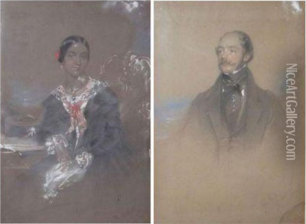 Half-length Portraits Of Captain J Henry Petie; And Mrs Petie Oil Painting - John Hayter
