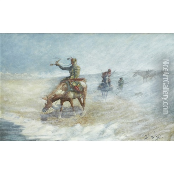 Battling The Blizzard Oil Painting - John Innes