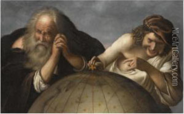 Democritus And Heraclitus Oil Painting - Paulus Moreelse