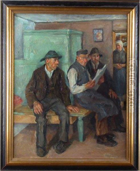 Drei Bauern Am Kachelofen Oil Painting - Robert Knoebel