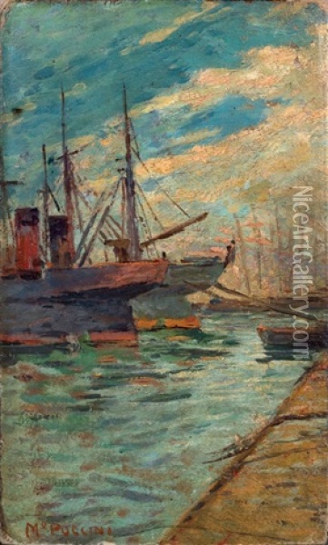 Nel Porto Di Livorno Oil Painting - Mario Puccini