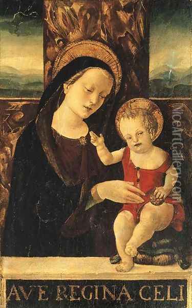 The Madonna and Child enthroned Oil Painting - Ferrarese School