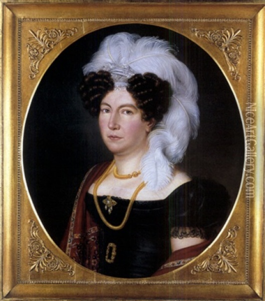 Portrait Einer Dame Mit Straussenfedern Oil Painting - Joseph Anton Rhomberg