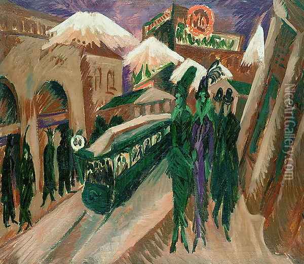 Leipzig Street with Electric Tram Oil Painting - Ernst Ludwig Kirchner