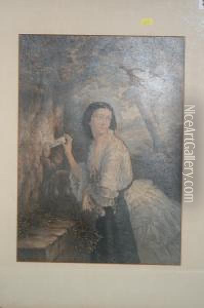Bride Hiding A Letter In A Tree Oil Painting - George Baxter