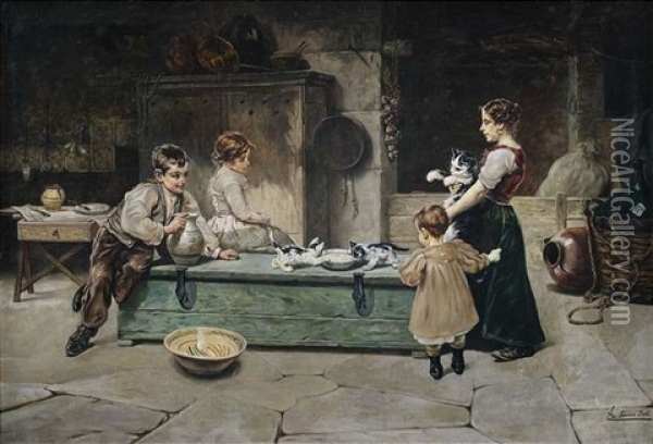 Familienidyll In Einer Bauernkuche Oil Painting - Eduardo Sanchez Sola