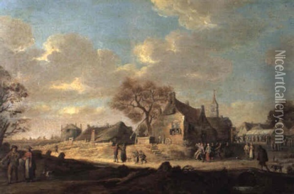 Peasants Walking Along A Village Street Oil Painting - Pieter de Bloot