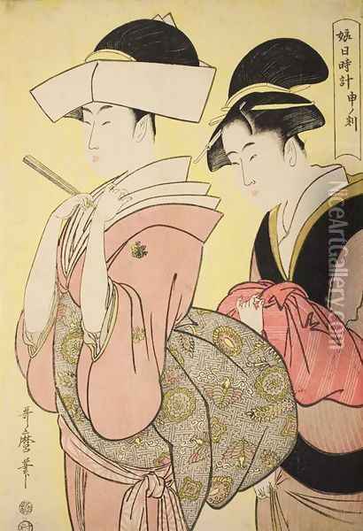 The Hour of the Monkey Oil Painting - Kitagawa Utamaro