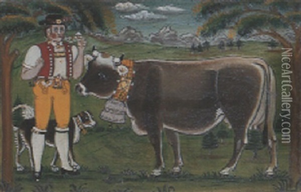 Senn, Kuh Und Bless Oil Painting - Johannes Mueller