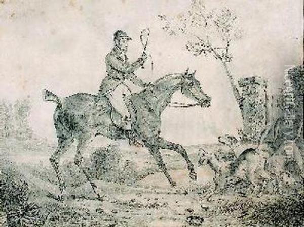 Jager Zu Pferd Mit Peitsche Und Jagdhunden. Oil Painting - Carle Vernet