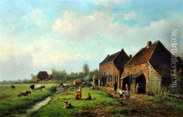 Farm Scene With Figures And Cattle Oil Painting - Willem Vester