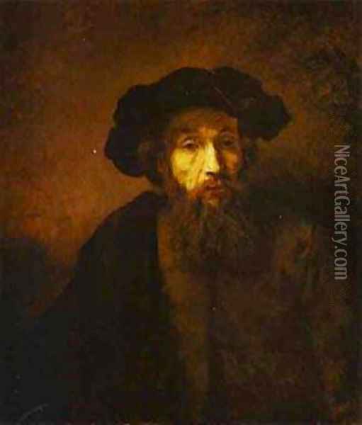 A Bearded Man In A Beret 1657 Oil Painting - Harmenszoon van Rijn Rembrandt