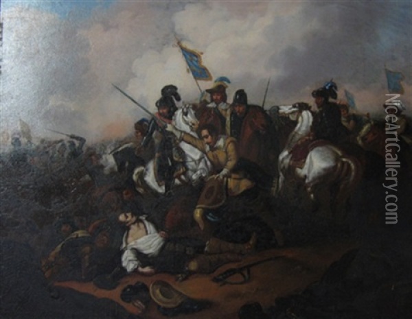 Bataille De Lutzgen, On Trouve Gustave Adolphe Oil Painting - Dietrich (Heinrich Maria) Monten