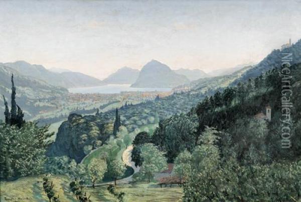 Blick Auf Den Luganer See Von Canobbio Oil Painting - Theophil Heinke