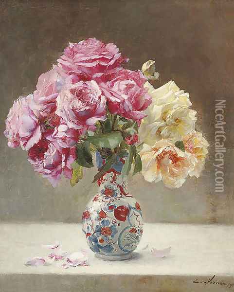 Roses in an Oriental vase Oil Painting - Emile Vernon