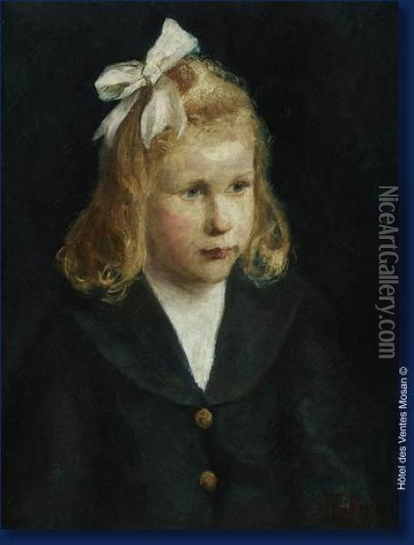 Portrait De Fillette Oil Painting - Joseph M. Gibert