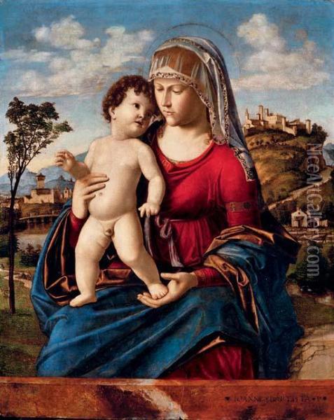 The Madonna And Child In A Landscape Oil Painting - Giovanni Battista Cima da Conegliano