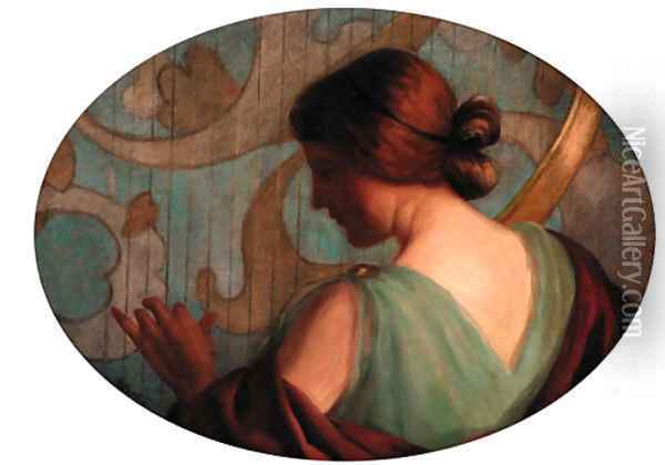 A maiden playing a harp Oil Painting - Hungarian School