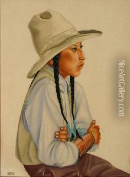 Blackfoot Girl Oil Painting - Winold Reiss