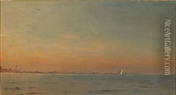 Coastal Scene On A Late Summer Day Oil Painting - Christian Ferdinand Andreas Molsted