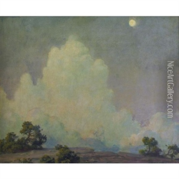 Evening Cloud And Rising Moon Oil Painting - Charles Courtney Curran