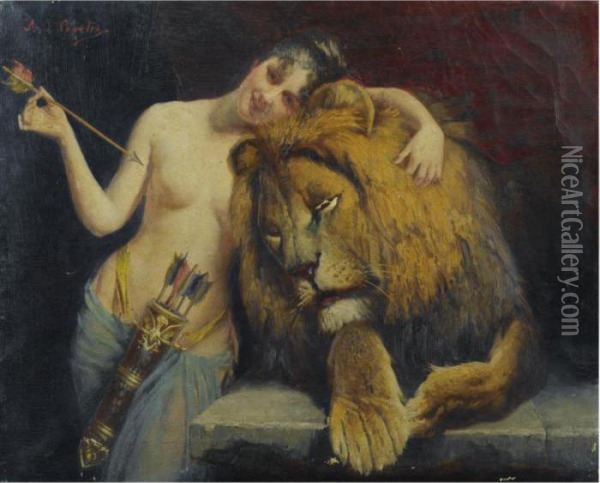 The Goddess Diana With A Lion Oil Painting - Angelo Graf von Courten