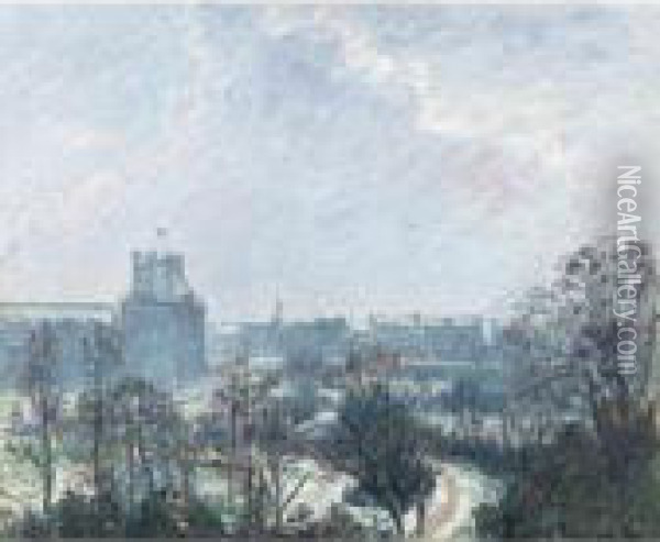 Le Jardin Des Tuileries Et Le Pavillon De Flore, Effet De Neige Oil Painting - Camille Pissarro
