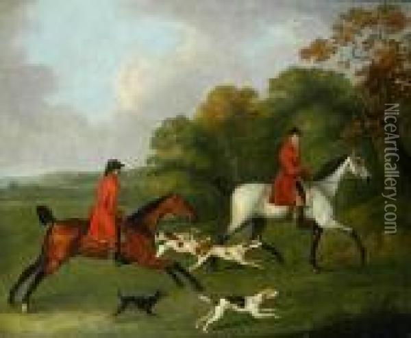 Two Huntsmen Riding With Hounds, (j Lambert Esq Of Shropshire) Oil Painting - John Nost Sartorius
