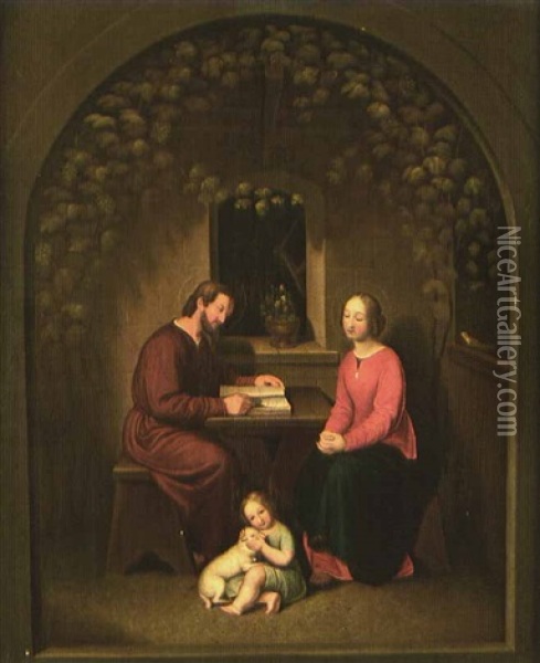 Heilige Familie In Der Weinlaube Oil Painting - Emilie Linder