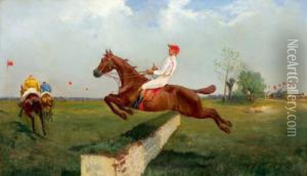 Pferderennen Oil Painting - Artur Waclaw S. Wieloglowski