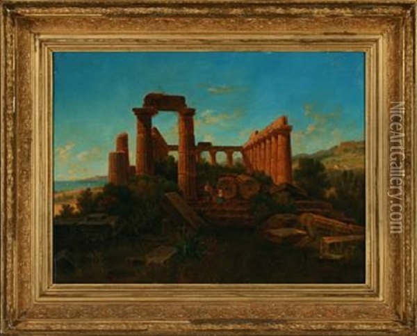 A View Of The Ruins From The Junos Temple At Gigenti At Sicily Oil Painting - Gustaf Wilhelm Palm
