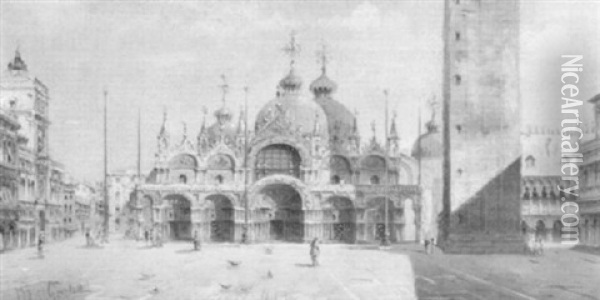Markuskirche Und -platz In Venedig Oil Painting - Marco Grubas
