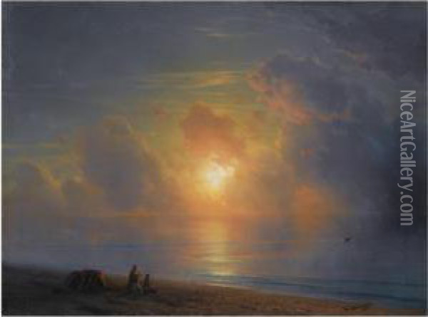 Sunset Over The Crimean Coast Oil Painting - Ivan Konstantinovich Aivazovsky