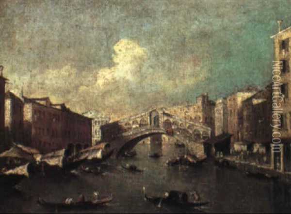 Venice The Rialto Bridge Seen From The Grand Canal Oil Painting - Giacomo Guardi