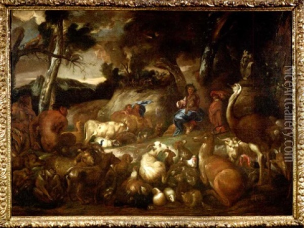 Orpheus Verzaubert Die Tiere Mit Dem Klang Seiner Lyra Oil Painting - Giovanni Benedetto Castiglione
