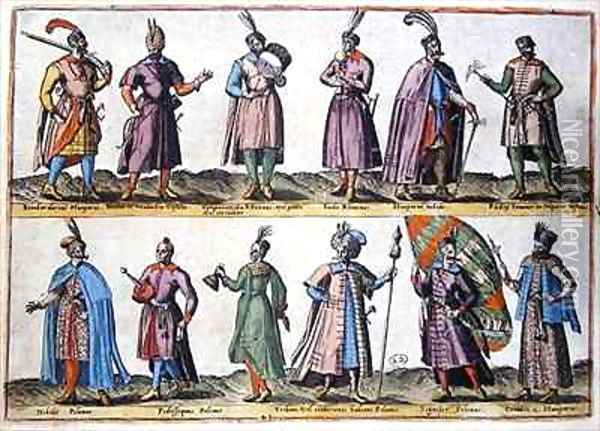 Hungarian and Polish military dress during the Sixteenth century, from 'Costumes of Different Nations of Europe, Asia, Africa and America' Oil Painting - Abraham de Bruyn