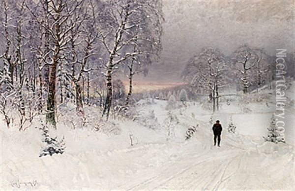 Vinterpromenaden Oil Painting - Carl (August) Johansson