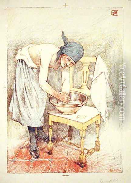 Girl Washing, from LEstampe Moderne, published Paris 1897-99 Oil Painting - Armand Rassenfosse