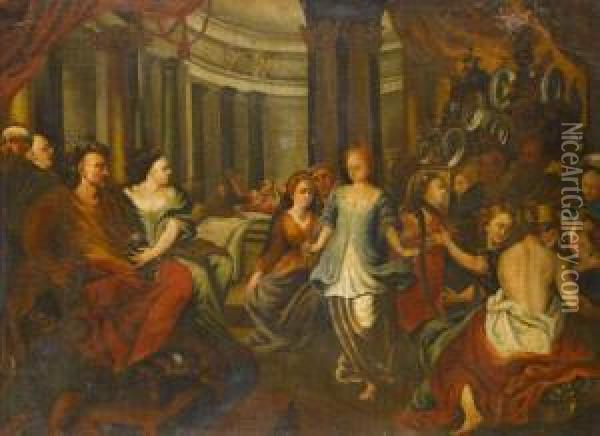 Bleeck, Circa -1740 Salome Dancing Beforeherod, Oil On Canvas, 84cm By 114cm Oil Painting - Richard Van Bleek