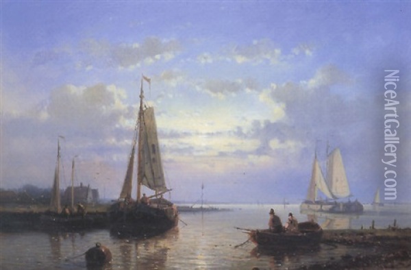 Fishing Boats On An Estuary In A Calm Oil Painting - Abraham Hulk the Elder