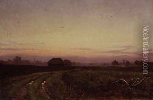 Sunset or The Resting Plough, Woolhampton, Berkshire, 1911 Oil Painting - Edward Wilkins Waite